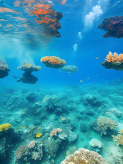 Obraz premium 하와이 물속의 산호, 물고기
