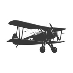 Silhouette Biplane Aircraft black color only