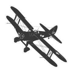 Silhouette Biplane Aircraft black color only