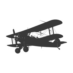 Silhouette Biplane Aircraft black color only