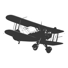 Silhouette Biplane Aircraft black color only