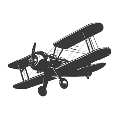 Silhouette Biplane Aircraft black color only