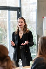 Confident Young Woman Presenting at a Business Seminar During Daytime