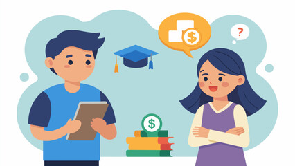 A teenage sibling duo passionately debating the merits of taking out loans versus applying for scholarships.. Vector illustration