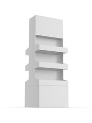 Double Sided Advertising Corrugated Supermarket Retail Promotion Cardboard Display Shelf for Food Product. 3d Illustration.