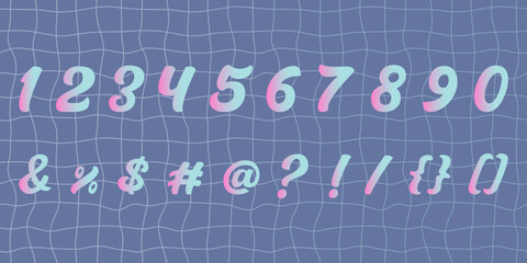 Holographic Y2K numbers and symbols. Cute retro style gradient set. Vector illustration.