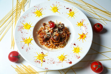 White Plate With Spaghetti and Tomatoes