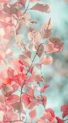 Detailed view of a tree with vibrant pink leaves in focus