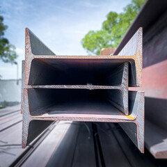 H-beam steel and Wi-Frank steel, I-beam steel product line in warehouses, raw materials used in...
