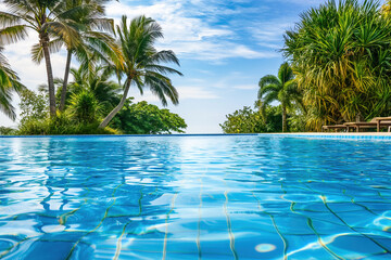 Empty swimming pool in tropical resort in summer