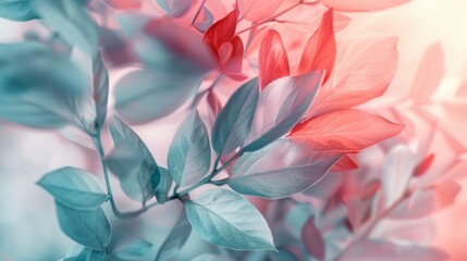 Leaves in blur against pink and blue hues