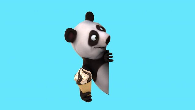 Fun 3D cartoon panda with an ice cream (with alpha channel included)