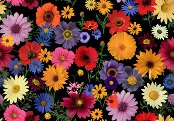 Colorful floral pattern on dark background