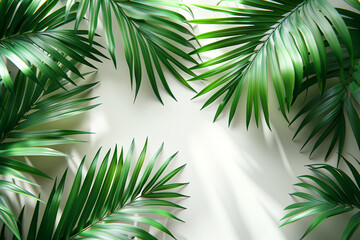 Palm leaves elegantly arranged on a white background, ideal for minimalist and botanical design themes.