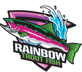 Vector Illustration of Rainbow Trout Fish and Waves with Vintage Illustration Available for Fishing Badge