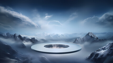 circular platform floats in the sky
