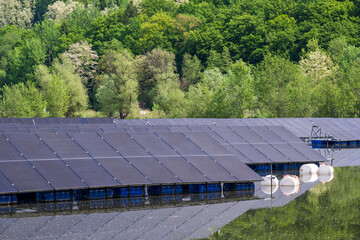 Floating solar panels installed on water