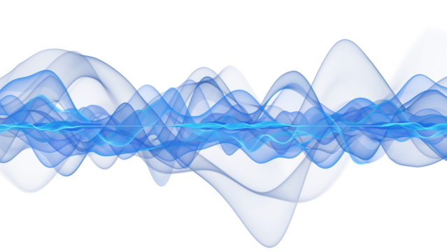 Abstract waves. Oscillation. Audio waveform. Futuristic waves visualization.  Isolated on transparent background.