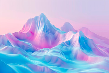3d fluid holographic illustration with shaped like mountains with pastel blue and violet colors