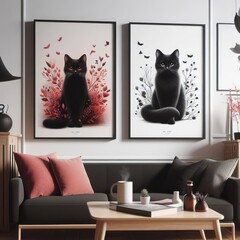 A living room with a template mockup poster empty white and with a couch and a coffee table realistic harmony used for printing.