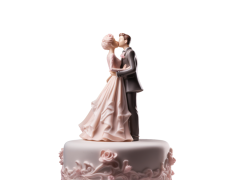 a wedding cake topper with a couple kissing - Powered by Adobe