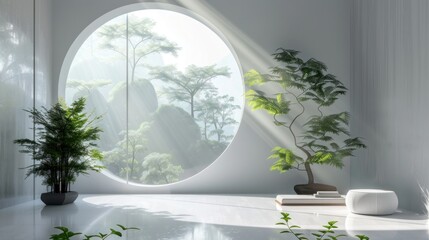 modern bright yoga studio with plants