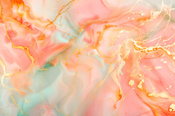 Obraz premium Alcohol ink is translucent. Abstract delicate marble texture background with gold veins. Designer wrapping paper, wallpaper.