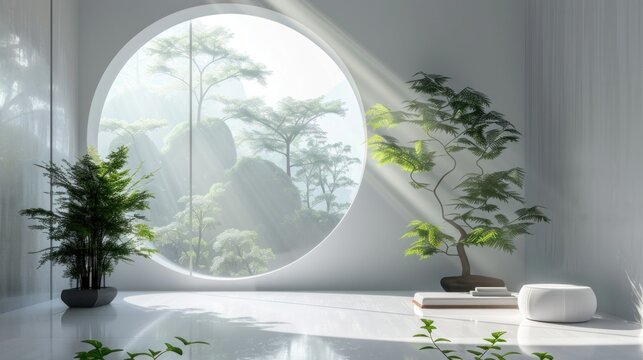 modern bright yoga studio with plants