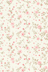 Seamless floral pattern with delicate pastel flowers and leaves on a beige background