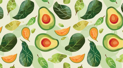 Avocado pattern colorful in light green background vector