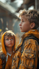 Fototapeta premium child is being bullied by a older boy in school,generative ai