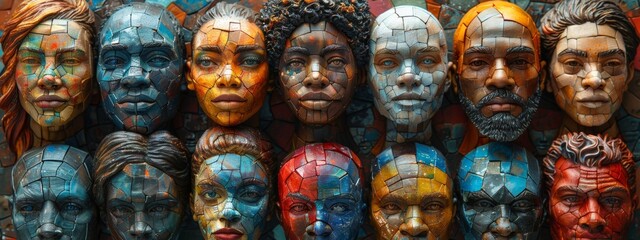 A conceptual image of a made up of diverse faces, representing global diversity. 