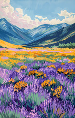 Fototapeta premium plants, fields, sea of flowers, landscape, illustration