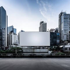 Obraz premium Modern Cityscape with Minimalist Billboard – Blank Advertising Space in a Bustling Urban Environment for Creative Marketing Campaigns