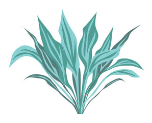 Green leaves bush in flat design. Foliage shrub, abstract herbal twigs. Vector illustration isolated.