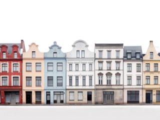 a row of multicolored buildings