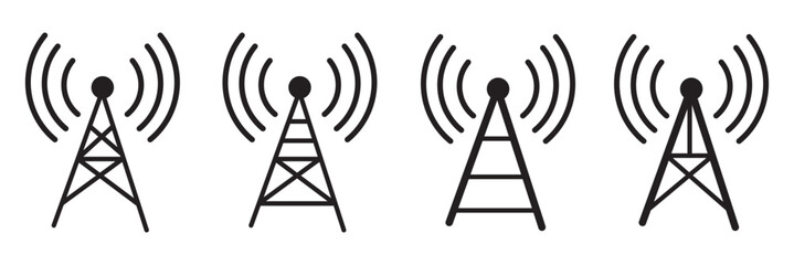Wireless antenna tower icon. Antenna tower simple icons set. Collection of wireless, telecommunication antenna icons on white background. EPS 10