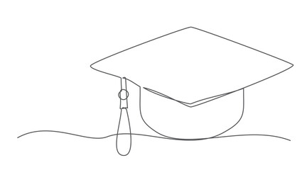 Graduation cap One line drawing on white background