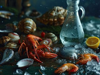 Still life image seafood retro style