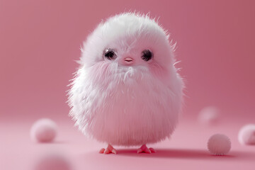 A delightful, fluffy, chick cartoon character, radiating cuteness and charm.