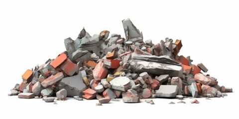 Construction debris from concrete, asphalt after the construction of the house isolated on white background.