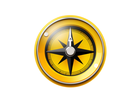 a yellow compass with a black star