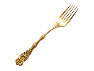 a gold fork with a design on it