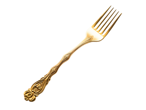 a gold fork with a design on it