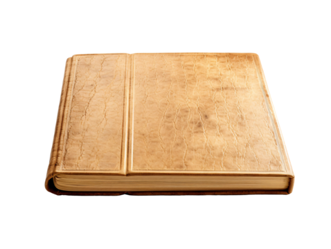 a brown leather book with a white background