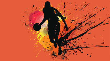 Black silhouette color with basketball ball Vector illustration
