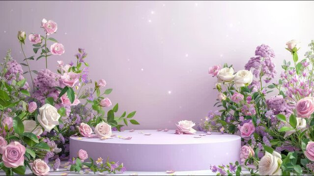 Podium background flower rose product purple 3d spring table beauty stand display nature white. Garden rose floral summer background podium cosmetic valentine field scene gift purple day romantic