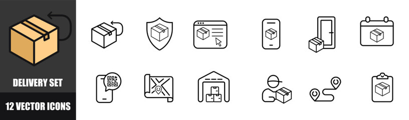 Delivery icon set. Linear style. Vector icons