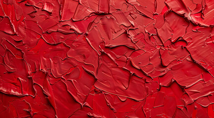 Close-up shot showcasing the rich textures and layers of red oil paint on canvas