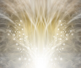 Powerful healing energy Template - Outflowing golden light with sparkles glittering either side ideal for a healing spiritual theme background 
